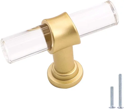 Vista 11 de homdiy LS9165GD76 - Tiradores acrílicos de latón cepillado para cajones, manijas de gabinete transparentes para cajones de tocador, manijas