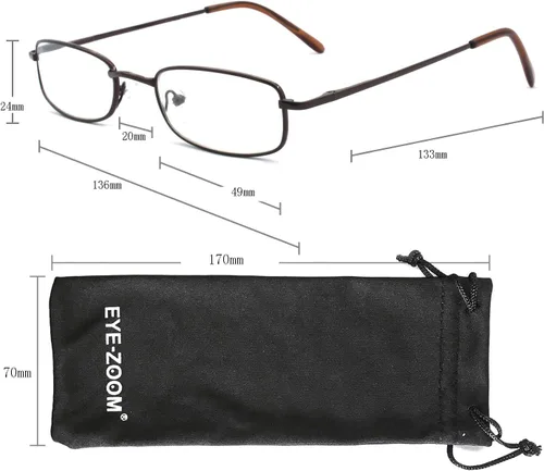 Vista 4 de 5 pares de lentes de lectura rectangulares de metal para hombres y mujeres, multicolor café
