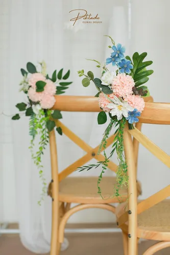 Vista 6 de Flores de dalia de imitación para boda, 25 rosas rosadas con tallos para decoración de boda, centro de mesa, arreglo de ramo (rubor)