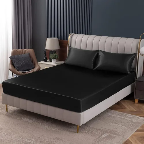 Vista 48 de Homiest Sábana bajera ajustable de satén azul bebé, tamaño individual, bolsillo profundo, ropa de cama lujosa y ultrasuave