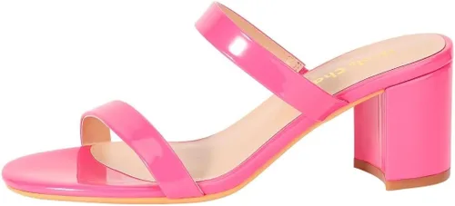 Vista 2 de Heels Charm Sandalias de tacón bajo grueso para mujer de 2.75 pulgadas, puntera abierta, dos correas, sandalias de tacón alto, sandalias de vestir