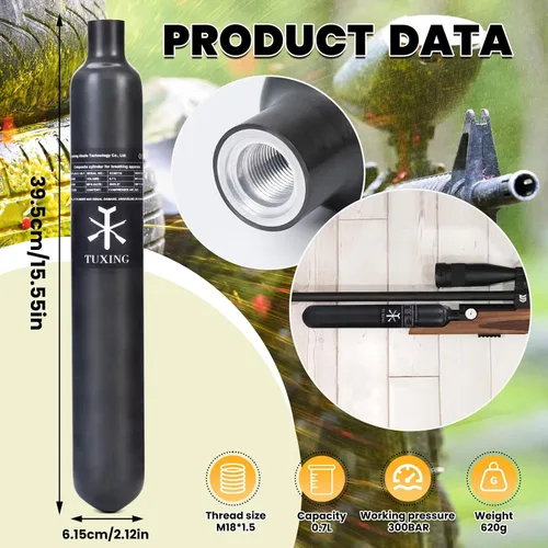 Vista 2 de TUXING Sistema de tanque de paintball de aire comprimido HPA de fibra de carbono I 0.7L/42Cu en/700CC Pcp Air Tank I PCP Tank 4500 psi, sistema