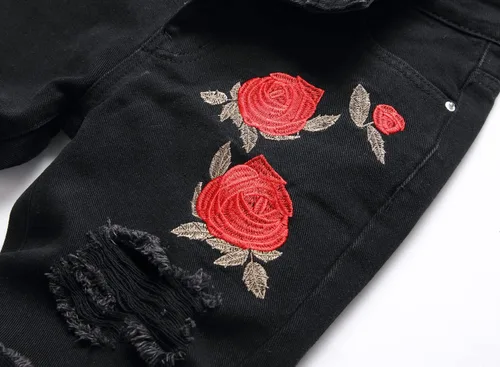 Vista 5 de Pantalones de mezclilla ajustados para niño, elásticos, de aspecto desgastado y desgarrado