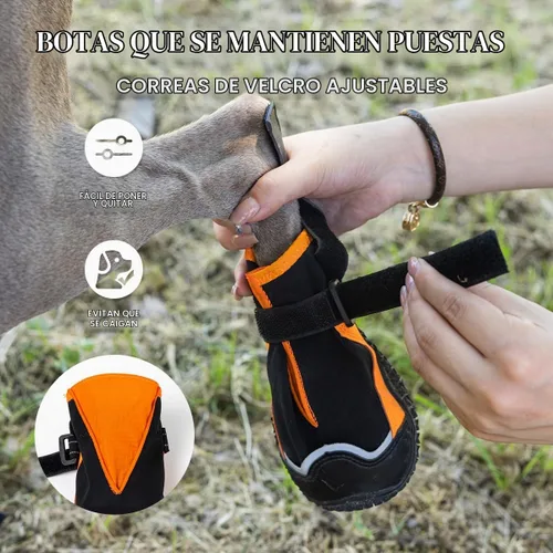 Vista 3 de Zapatos de perro para perros grandes, botines impermeables para pavimento caliente, nieve de invierno, botas antideslizantes para perro con tiras