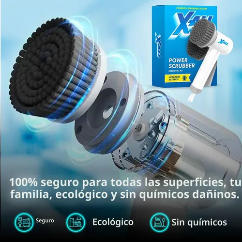 Vista 6 de X-All Limpiador eléctrico giratorio – Herramienta de limpieza recargable ligera e impermeable con control de 2 velocidades con 2 cabezales