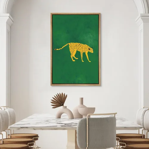 Vista 4 de SIGNWIN Lienzo Enmarcado Impresión Arte de Pared Decoración de Habitación Preppy Guepardo Africano Gato Fondo Verde Naturaleza Silvestre Dibujos