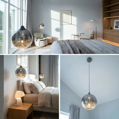 Vista 3 de ziidoo Lámpara colgante moderna de globo, cielo nocturno celestial, esfera de vidrio, lámpara colgante ajustable para isla de cocina, dormitorio