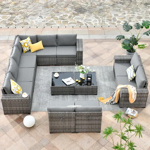 Vista 58 de HOOOWOOO Outdoor Patio Sectional Furniture Sofa Set with Widened Armrest,6 Piece Small Modern Wicker Couch,Modular L Shaped Conversation Seating Set