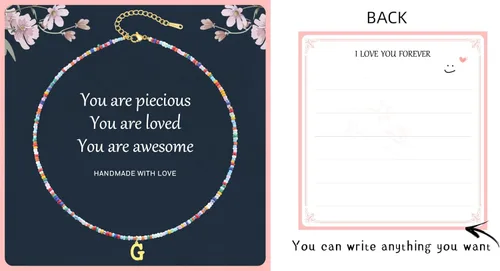 Vista 4 de JIGIGIJ Collares con iniciales de cuentas coloridas para niñas, adolescentes, regalos hechos a mano, personalizados, de acero inoxidable chapado