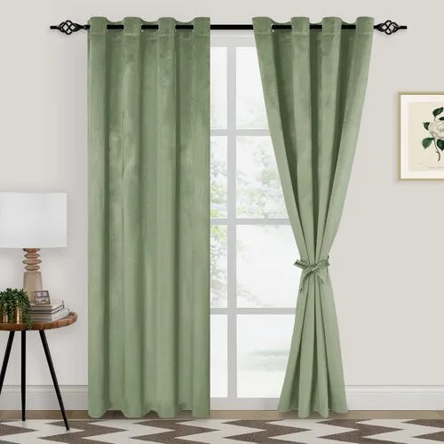 Vista 38 de XWZO Cortinas de terciopelo azul de 63 pulgadas de largo, elegantes cortinas de lujo suaves para sala de estar, aislamiento térmico, oscurecimiento