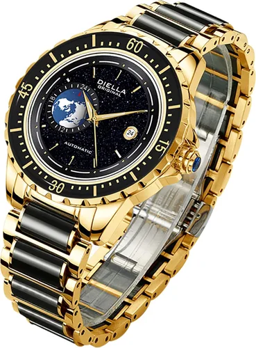 Vista 3 de Diella Automatic Watches for Men Black Jade Luxury Mens Dress Wrist Watch Self Winding Mechanical Gold Watch Stainless Steel Luminous Mens Watch