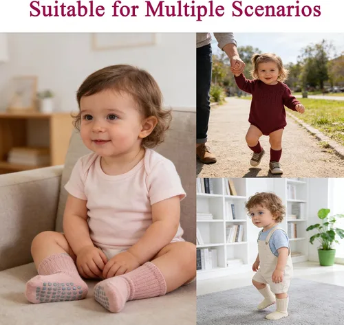 Vista 2 de 8 pares de calcetines de algodón antideslizantes para niños y niñas, recién nacidos, calcetines antideslizantes