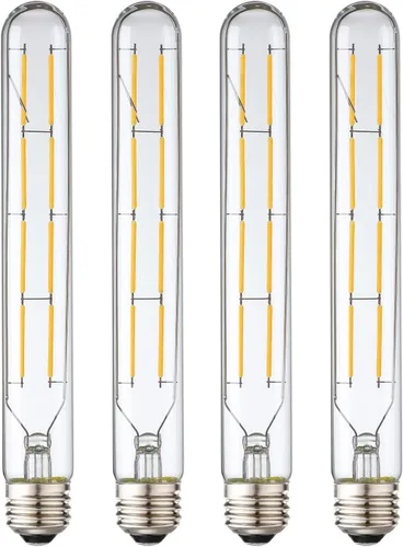 Vista 10 de Leools Bombillas de tubo LED, bombilla tubular de filamento LED T10 estilo Edison, bombilla LED antigua regulable de 12 W, base E26, vidrio Blanco