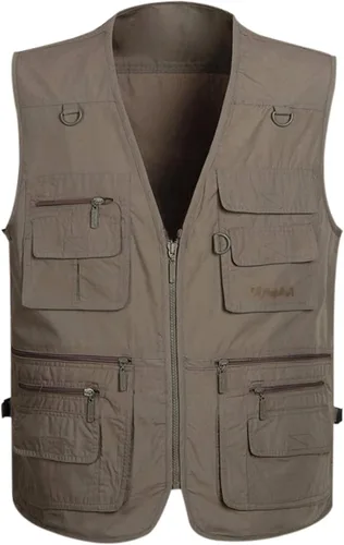 Vista 10 de Gihuo Chaleco de Pesca para Hombre Chaleco de Utilidad Safari Viaje con Bolsillos Trabajo al Aire Libre Foto Cargo Mosca Chaleco de Verano Verde