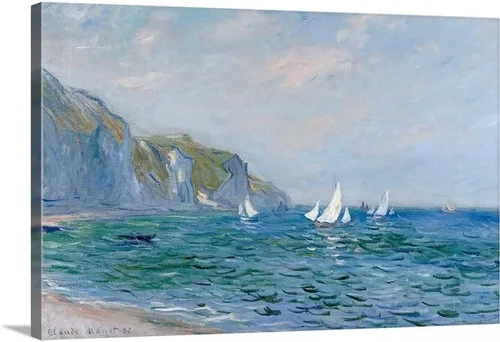 Vista 7 de CANVAS ON DEMAND Lienzo decorativo para pared, diseño de acantilados y veleros en Pourville por Claude Monet, impresionismo, costero, tradicional