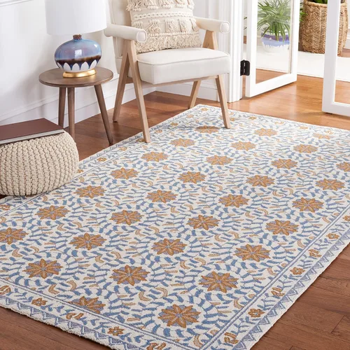 Vista 15 de SAFAVIEH Chelsea Collection - Alfombra decorativa de 1 pies 8 pulgadas x 2 pies 6 pulgadas, marfil y azul, lana de campo francesa enganchada a mano