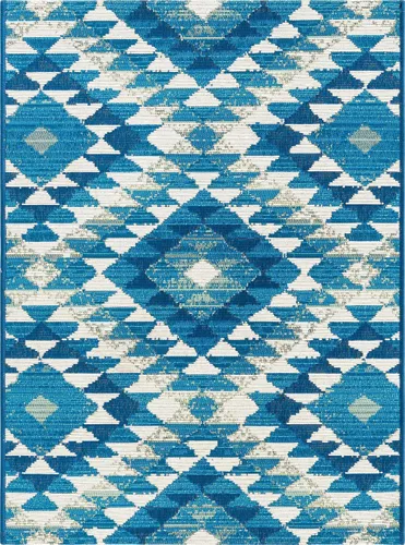Vista 3 de Unique Loom Outdoor Southwestern Collection - Alfombra de área - Fethiye (2' x 3' 1", rectangular, azul/azul claro)