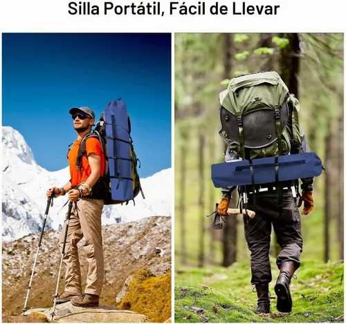 Vista 7 de 2 piezas Sillas plegables de camping, sillas de césped resistentes con bolsa para bebidas, bolsillo de almacenamiento, bolsa impermeable, silla