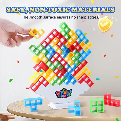 Vista 2 de Tetra Tower - Juego de apilamiento de 48 piezas de bloques de construcción de equilibrio para niños, adultos, familia, amigos, juego en