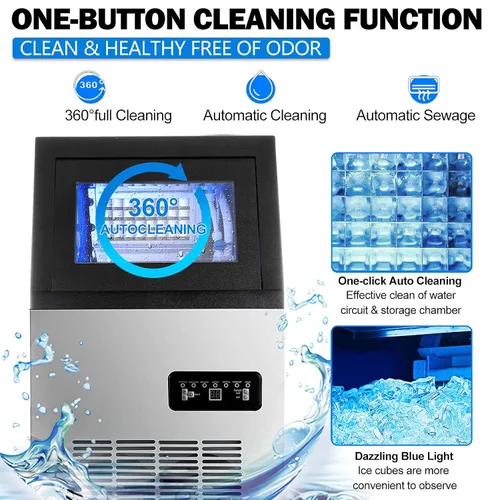 Vista 7 de SmarketBuy Máquina comercial para hacer hielo de 110 libras/24 horas, contenedor de 33 libras, máquina de cubitos de hielo de 220 W de bajo consumo