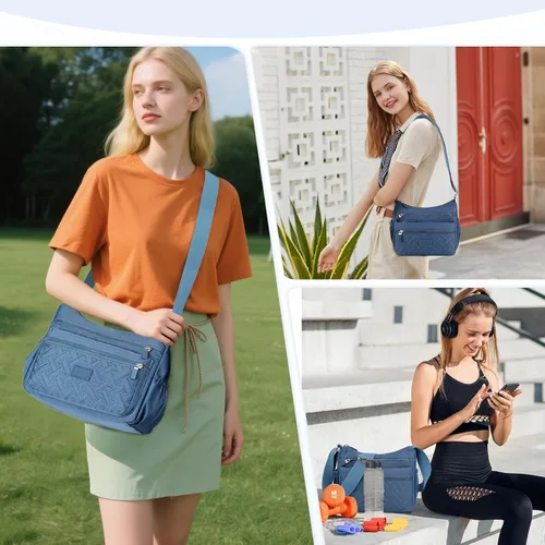 Vista 2 de Bolso cruzado para mujer, multibolsillo, de nailon, impermeable, ligero, casual, bolso de hombro