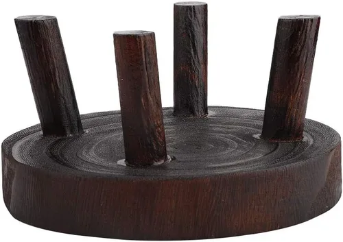 Vista 8 de Taburete de madera para plantas, soporte bajo para plantas, soporte redondo para macetas elevadoras, soportes para múltiples plantas, soporte Marrón
