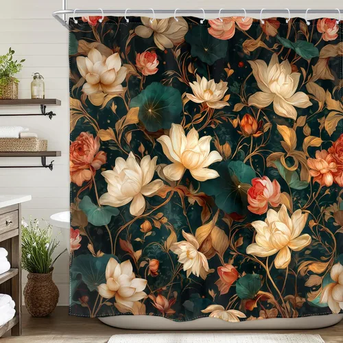 Vista 21 de Cortina de ducha floral roja para baño, 60 pulgadas de ancho x 72 pulgadas de largo, flor de cerezo, ciruela, estética asiática, japonesa, acuarela