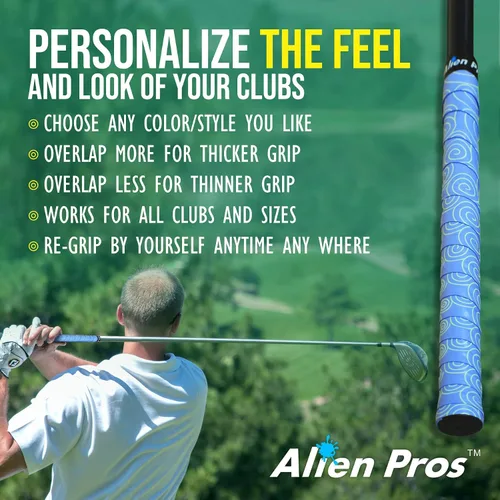 Vista 5 de ALIEN PROS Paquete de 6 cintas de envoltura de agarre de golf Blue Clouds & Lovely Hearts Mix - ReGrip en 1 minuto