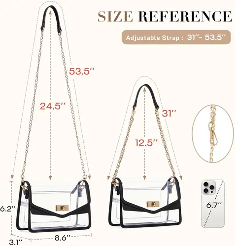 Vista 5 de Missnine Bolsa transparente para eventos de estadio, bolsa cruzada transparente aprobada para estadios, mujeres, bolsa de hombro transparente