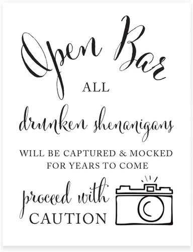 Vista 39 de Andaz Press Letreros de fiesta de boda, impresión formal en blanco y negro, 8.5 x 11 pulgadas, suite de novia, vestidor, paquete de 2