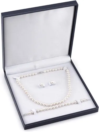 Vista 4 de The Pearl Source Juego de collar de perlas cultivadas Akoya de oro de 14 quilates de 6.5 a 0.276in de longitud de princesa para mujer, Perla, Perla