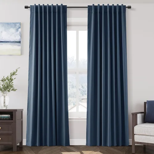 Vista 74 de Nanspring Cortinas de lino 100% opacas para dormitorio, 96 pulgadas de largo, con pestaña trasera, bolsillo para barra, aislamiento térmico, cortina
