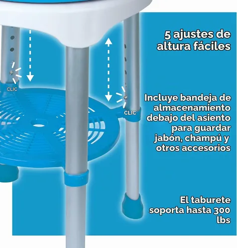 Vista 3 de Carex Taburete de baño y taburete de bañera giratorio fácil – Taburete de ducha, asiento de baño giratorio ajustable y silla de ducha para ancianos