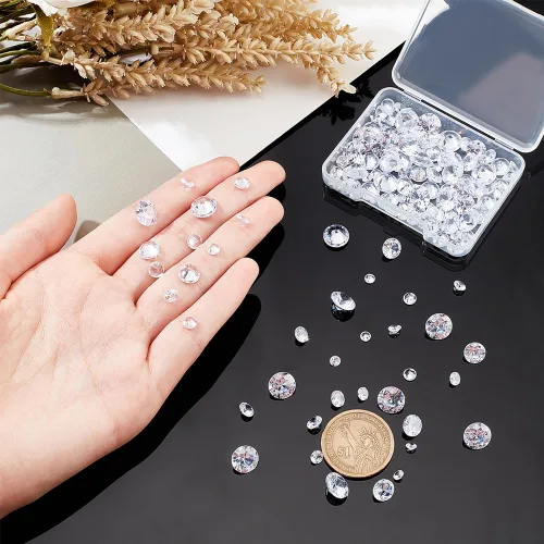 Vista 5 de PH PandaHall 150 cuentas de piedra de circonita cúbica, 5 tamaños, colgantes de diamantes de imitación transparentes con agujero de 0.039 pulgadas