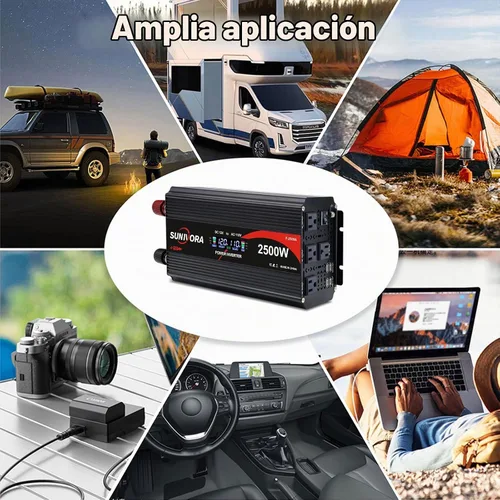 Vista 7 de Inversor de corriente de 2500 vatios de 12 V a 110 V/120 V CC a CA, pico de 5000 W, con control remoto y LCD, 4 salidas de CA y 4 puertos USB
