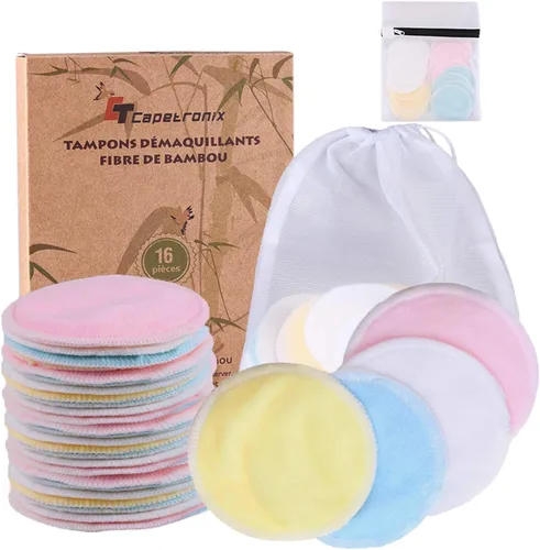 Vista 8 de Almohadillas desmaquillantes reutilizables (paquete de 24) con 2 bolsas para lavandería y almacenamiento, almohadillas de algodón reutilizables