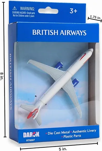 Vista 3 de Avión coleccionable de metal fundido a presión Daron British Airways A321 con diseño Union Jack, avión de juguete de línea única con piezas