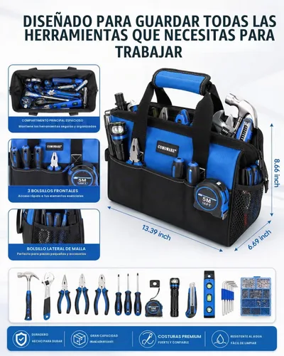 Vista 2 de COMOWARE Bolsa de herramientas de 13 pulgadas, bolsa de herramientas de boca ancha con cremallera superior, organizador de herramientas de gran