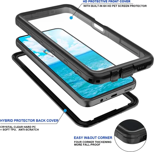 Vista 3 de Funda impermeable para teléfono Samsung Galaxy A14 5G, protector de pantalla con correa, protector de cuerpo completo, resistente a prueba de golpes