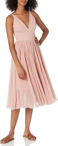 Vista 13 de Dress the Population Vestido midi Alicia con escote pronunciado de medios mixtos sin mangas ajustado y acampanado para mujer Negro