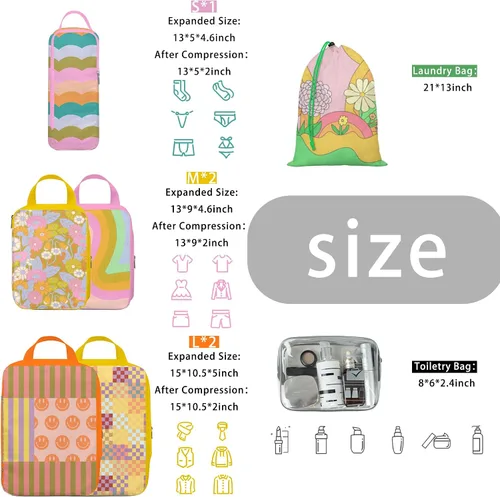 Vista 3 de Cubos de embalaje de compresión, cubos de embalaje para viajes, juego de bolsas organizadoras de equipaje impermeables, bonitos cubos de embalaje