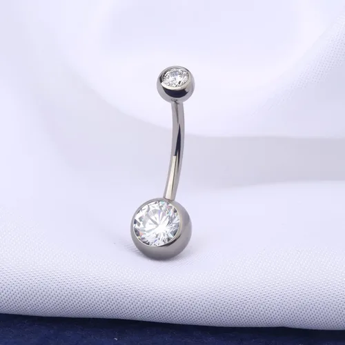 Vista 2 de OUFER Piercing de ombligo de titanio con rosca interna, joyería redonda de circonita cúbica para mujer, Metal