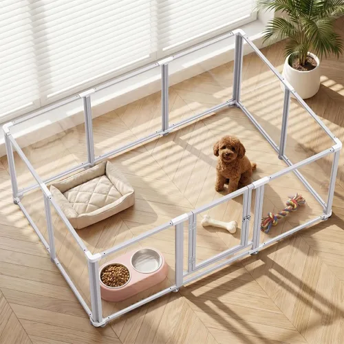 Vista 11 de Clear Acrylic Dog Play Pen Indoor (White, 23.6H, 8)