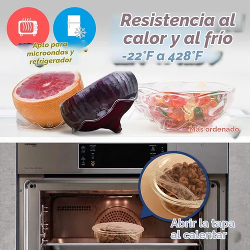 Vista 3 de DeliOne Tapas elásticas de silicona para almacenamiento de alimentos en la cocina, duraderas, reutilizables y expandibles para recipientes de tazas
