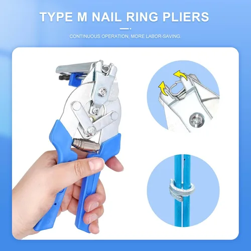 Vista 6 de Alicates de anillo de uñas tipo M para esgrima con 2400 clips M, kit de alicates de anillo de cerdo, herramienta de mano de reparación de tapicería