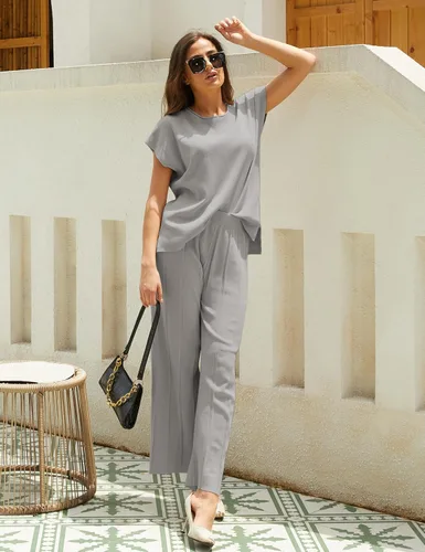 Vista 3 de Conjuntos de 2 piezas para mujer, conjuntos de suéter, chaleco de punto, pantalones de cintura elástica