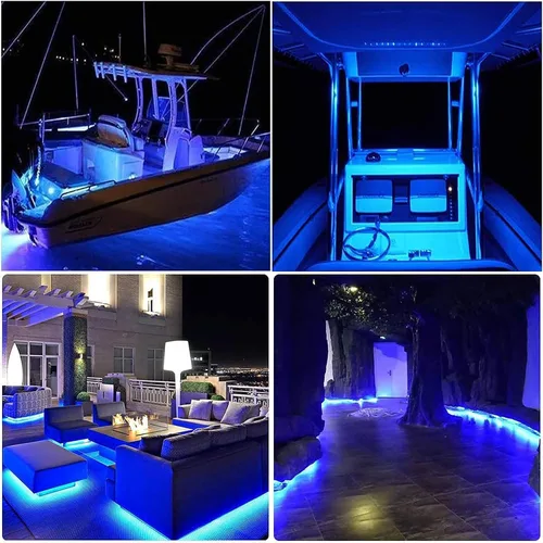 Vista 5 de Tira de luces LED solares azules para exteriores, tira LED impermeable IP67 de 16.4 pies, cable USB para uso recargable, cuerda de luces solares