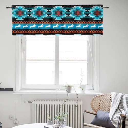 Vista 2 de ZFRXIGN Southwetsern Cenefas de cortina para ventanas de cocina, 54 x 18 pulgadas, cenefa azteca occidental, 1 panel, cortinas cortas bohemias