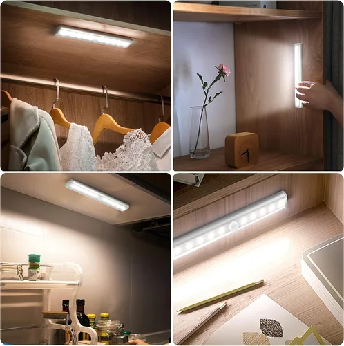 Vista 4 de URPOWER Luz con sensor de movimiento para interiores, luces de armario con sensor de movimiento, funciona con pilas, tira de luces magnéticas
