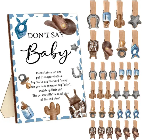Vista 22 de Unittype 51 Piezas No Digas Bebé Juego de Baby Shower Regalos Incluye Letrero de Baby Shower Tema Abeja y 50 Mini Pinzas de Ropa de Abeja para Niños